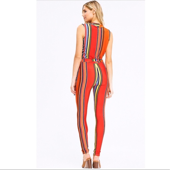 ✨NEW✨Orange Stripe Deep VNeck Sexy Jumpsuit - Picture 3 of 7